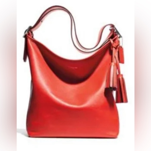 Coach Legacy Leather Large Duffle Hobo Slouch Purse Vermillion Orange - Picture 2 of 14